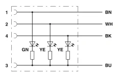 1415623 SAC-4P-M12MS/0,6-PVC/M12FR-3L Kábel s konek. M12/M12, 4pin/4pin,priamy/uhlový,0,6m
