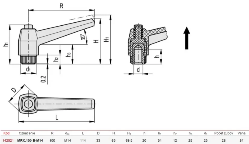 142521 MRX.100 B-M14 Regulovateľná páka