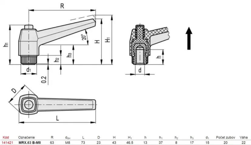141421 MRX.63 B-M8 Regulovateľná páka
