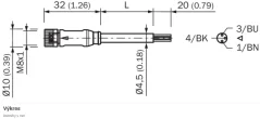 2095860 YF8U13-020VA1XLEAX Kábel s konektorom M8/3pin/2m, priamy