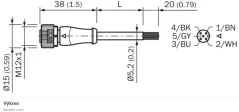 2096240 YF2A15-050VB5XLEAX Kábel s konektorom M12/5pin/5m, priamy