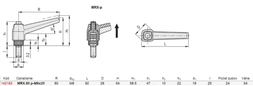 142183 MRX.80 p-M8x25 Regulovateľná páka