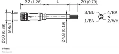 2095888 YF8U14-020VA3XLEAX Kábel s konektorom M8/4pin/2m, priamy