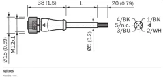 2096236 YF2A14-100VB3XLEAX Kábel s konektorom M12/4pin/10m, priamy