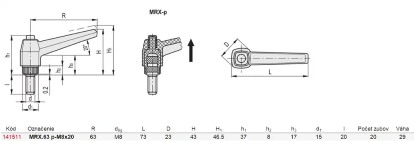 141511 MRX.63 p-M8x20 Regulovateľná páka