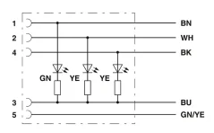 1694431 SAC-5P-10,0-PUR/M12FR-3L Kábel s konek. M12/5pin, uhlový/voľný koniec kábla, 10m