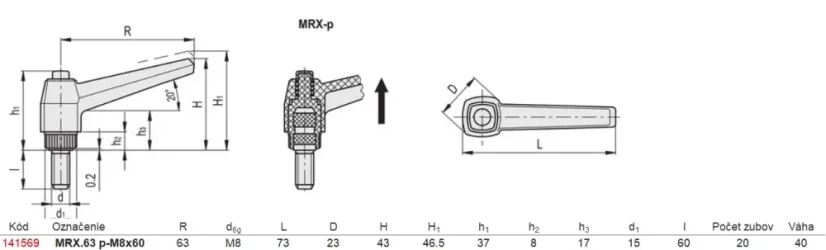 141569 MRX.63 p-M8x60 Regulovateľná páka