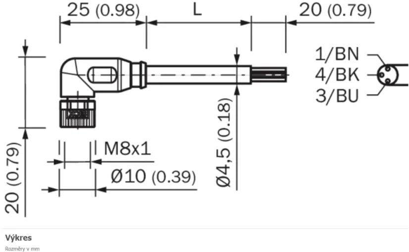 2096165 YG8U13-020VA1XLEAX Kábel s konektorom M8/3pin/2m, uhlový