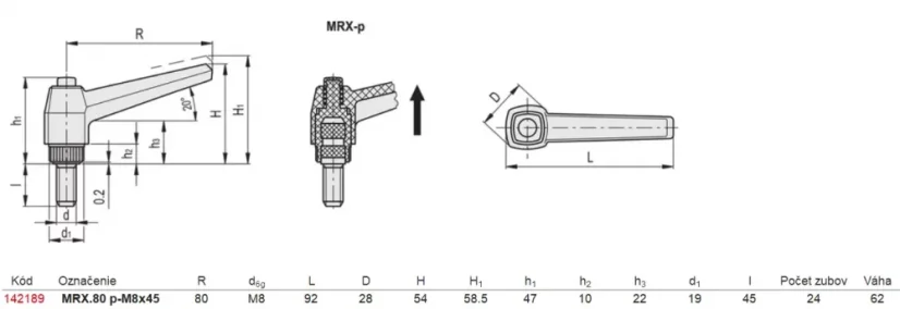 142189 MRX.80 p-M8x45 Regulovateľná páka
