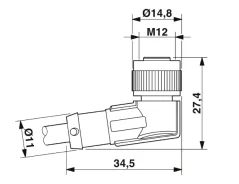 1693539 SAC-4P- 5,0-PVC/M12FR Kábel s konektorom M12/4pin, uhlový /voľný koniec kábla, 5m