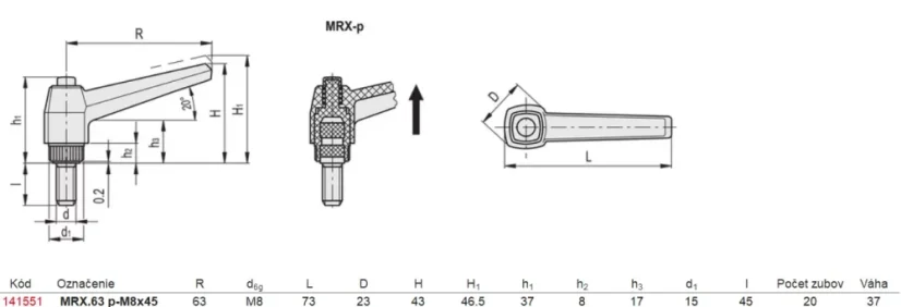 141551 MRX.63 p-M8x45 Regulovateľná páka