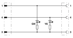 1681981 SAC-3P-M 8MS/0,3-PUR/M 8FR-2L Kábel s konek. M8/M8, 3pin/3pin,priamy/uhlový, 0,3m