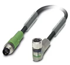 1681994 SAC-3P-M 8MS/0,6-PUR/M 8FR-2L Kábel s konek. M8/M8, 3pin/3pin,priamy/uhlový, 0,6m