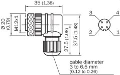 6007303 DOS-1204-W Uhlový konektor M12/4pin samica