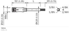 2095889 YF8U14-050VA3XLEAX Kábel s konektorom M8/4pin/5m, priamy
