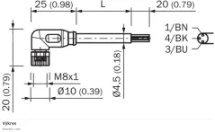 2096166 YG8U13-050VA1XLEAX Kábel s konektorom M8/3pin/5m, uhlový