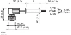2095895 YG2A14-020VB3XLEAX Kábel s konektorom M12/4pin/2m, uhlový