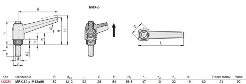 142351 MRX.80 p-M12x60 Regulovateľná páka