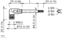 2096165 YG8U13-020VA1XLEAX Kábel s konektorom M8/3pin/2m, uhlový