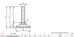 531019 LX.25-SW13-AS-M8x72 Polohovacia noha s pevnou skrutkou, protišmykovou podložkou