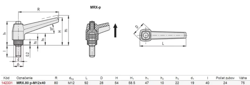 142331 MRX.80 p-M12x40 Regulovateľná páka