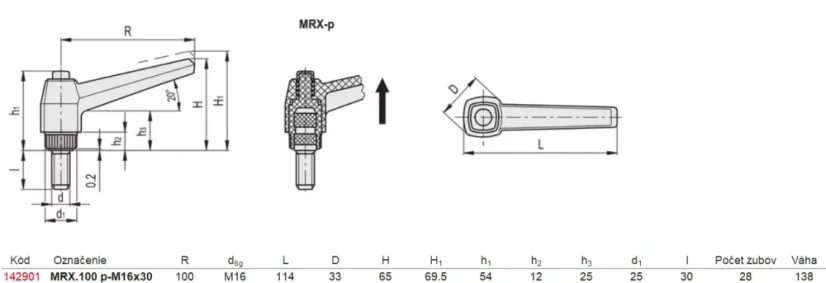 142901 MRX.100 p-M16x30 Regulovateľná páka