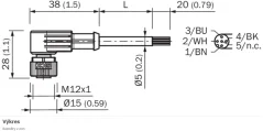 2095897 YG2A14-050VB3XLEAX Kábel s konektorom M12/4pin/5m, uhlový