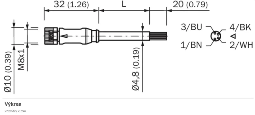 2095888 YF8U14-020VA3XLEAX Kábel s konektorom M8/4pin/2m, priamy