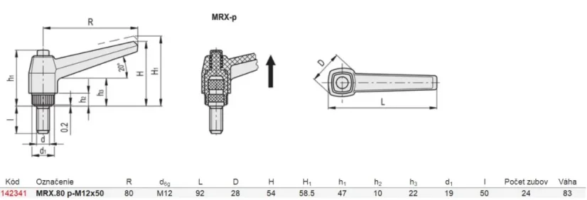 142341 MRX.80 p-M12x50 Regulovateľná páka