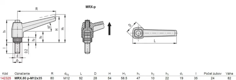 142325 MRX.80 p-M12x35 Regulovateľná páka