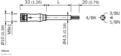 2095885 YF8U13-100VA1XLEAX Kábel s konektorom M8/3pin/10m, priamy