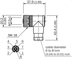 2092035 DOS-1208-W Uhlový konektor M12/8pin samica