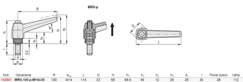 142801 MRX.100 p-M14x30 Regulovateľná páka