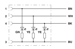 1668548 SAC-4P-M12MS/3,0-PUR/M12FR-3L Kábel s konek. M12/M12, 4pin/4pin,priamy/uhlový, 3m