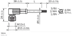 2095898 YG2A14-100VB3XLEAX Kábel s konektorom M12/4pin/10m, uhlový