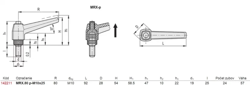 142211 MRX.80 p-M10x25 Regulovateľná páka