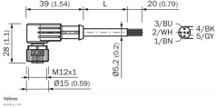 2096215 YG2A15-020VB5XLEAX Kábel s konektorom M12/5pin/2m, uhlavý