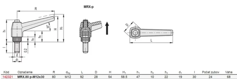 142321 MRX.80 p-M12x30 Regulovateľná páka