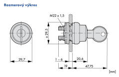 M22-WRS 216887 Ovládacia hlavica s kľúčom MS1, 2 pol, nevratná, 40 stupňov
