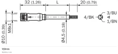 2095884 YF8U13-050VA1XLEAX Kábel s konektorom M8/3pin/5m, priamy