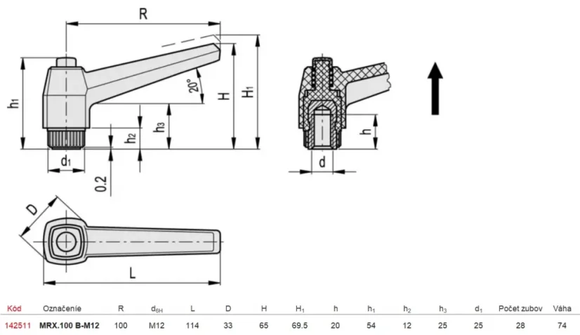 142511 MRX.100 B-M12 Regulovateľná páka