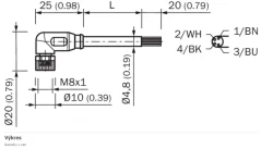 2095964 YG8U14-100VA3XLEAX Kábel s konektorom M8/4pin/10m, uhlový