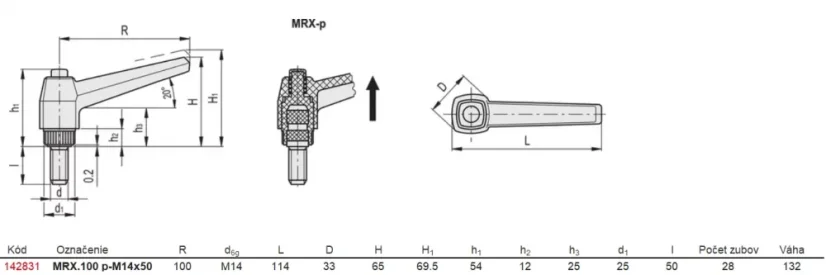 142831 MRX.100 p-M14x50 Regulovateľná páka